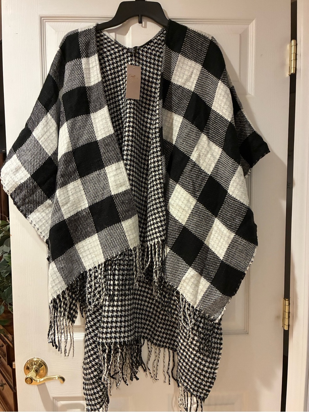 Buffalo plaid open front reversible poncho